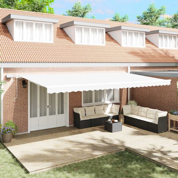 vidaXL Retractable Awning Manual White 600 x 300 cm Fabric and Steel