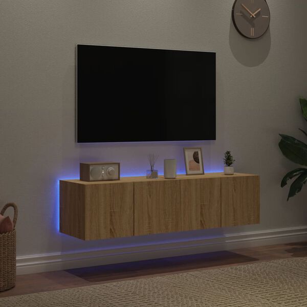 vidaXL TV Wall Cabinets with LED Lights 2 pcs Sonoma Oak 60x35x31 cm