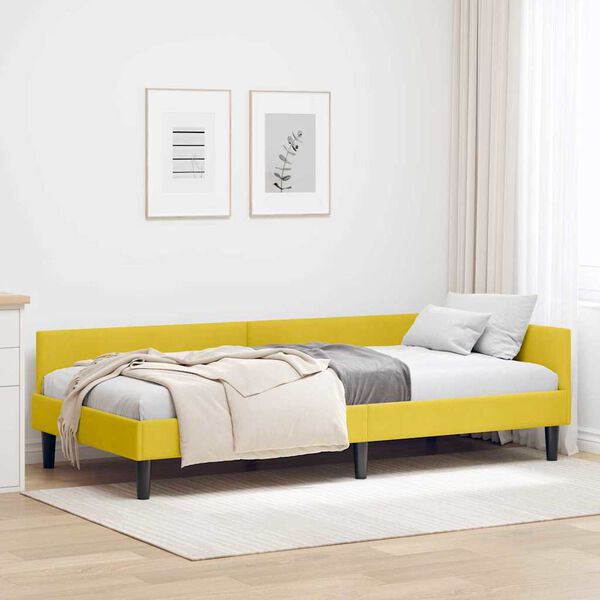vidaXL Corner Bed Frame with Headboard Yellow 100 cm x 200 cm Velvet