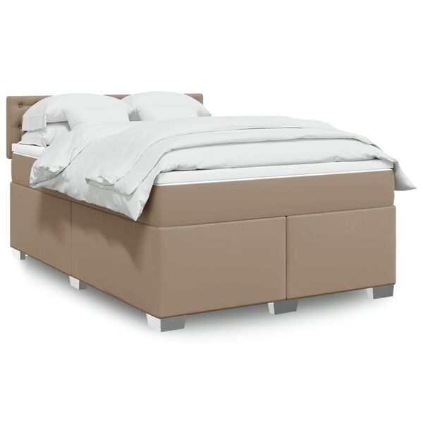 vidaXL Box Spring Bed with Mattress Cappuccino 160x200 cm Faux Leather