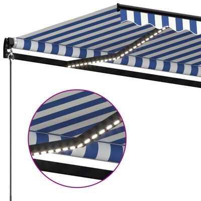 vidaXL Manual Retractable Awning with LED 450x350 cm Blue and White