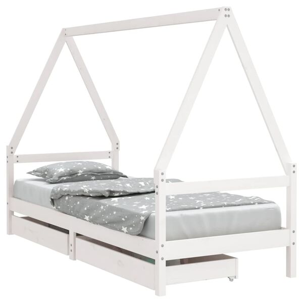 vidaXL Kids Bed Frame with Drawers White 90x190 cm Solid Wood Pine
