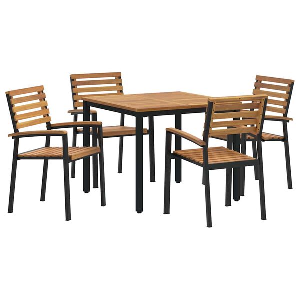 vidaXL Garden Dining Set 5 pcs Black Solid Acacia Wood