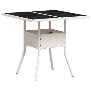 vidaXL Garden Table with Glass Top White 80x80x75 cm Poly Rattan