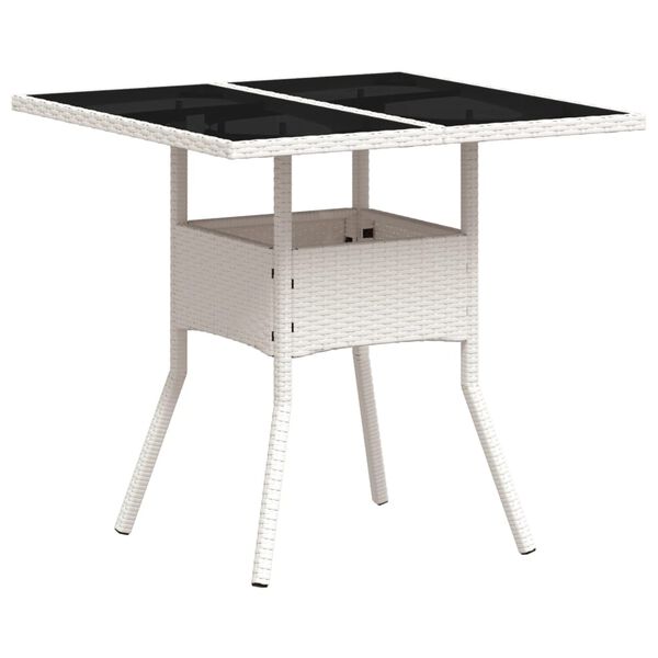 vidaXL Garden Table with Glass Top White 80x80x75 cm Poly Rattan