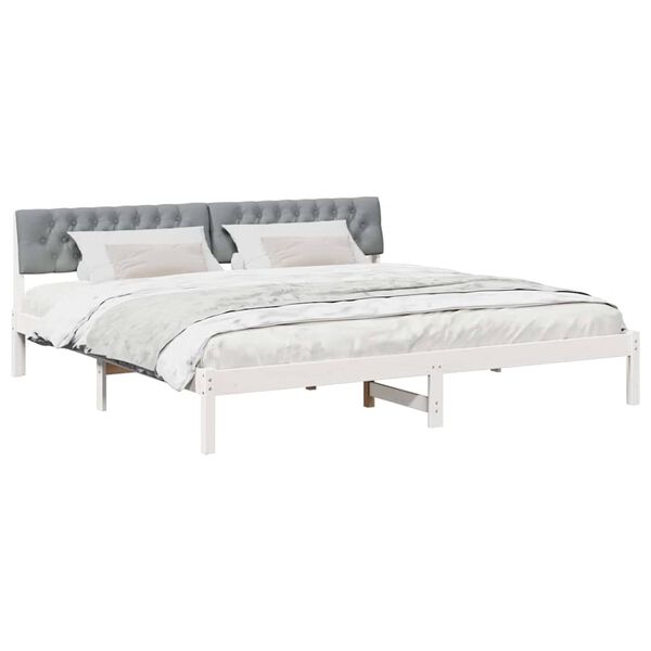 vidaXL Bed frame White and light grey 200 x 200 cm Solid pine wood