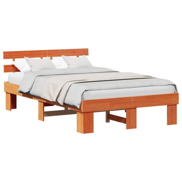 vidaXL Bed Frame with Headboard Wax Brown 120 x 200 cm Solid Pine Wood