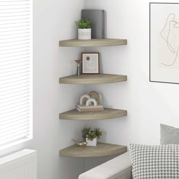 vidaXL Floating Corner Shelves 4 pcs Oak 35x35x3.8 cm MDF