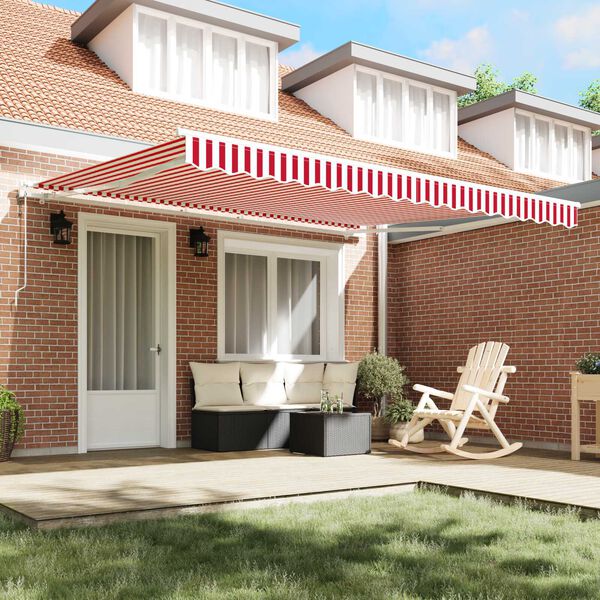 vidaXL Retractable Awning Manual Red and White 400 x 300 cm Fabric