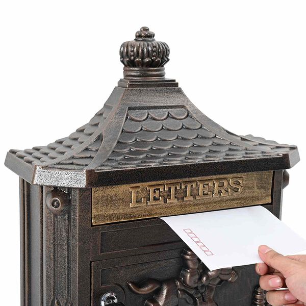 vidaXL Wall Mounted Mailbox Bronze 40.5 x 16 x 45 cm Cast Aluminum
