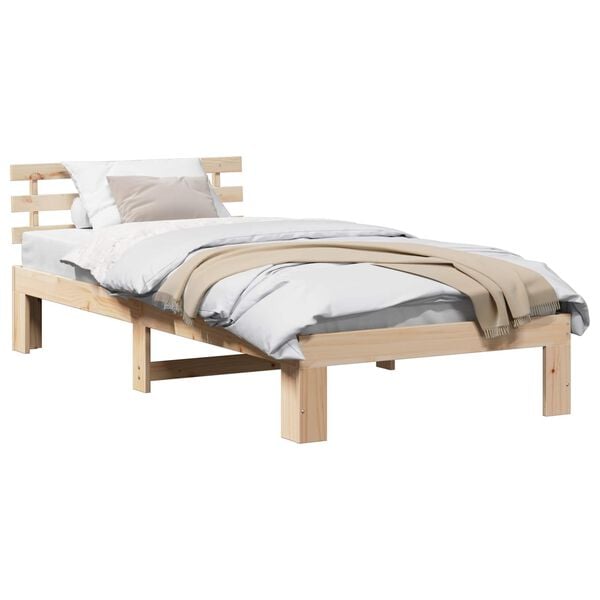 vidaXL Bed Frame with Headboard Natural 75 x 190 cm Solid Pine Wood