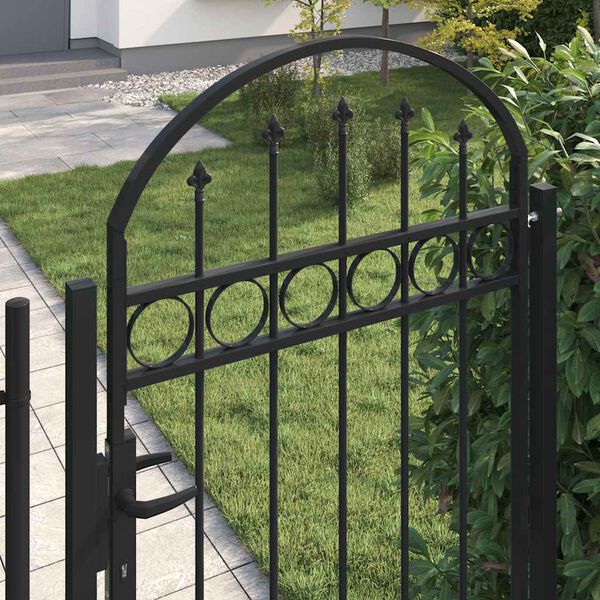 vidaXL Fence Gate with Arched Top Steel 89x200 cm Black