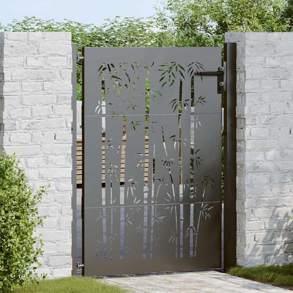 vidaXL Garden Gate 100x150 cm Corten Steel Bamboo Design
