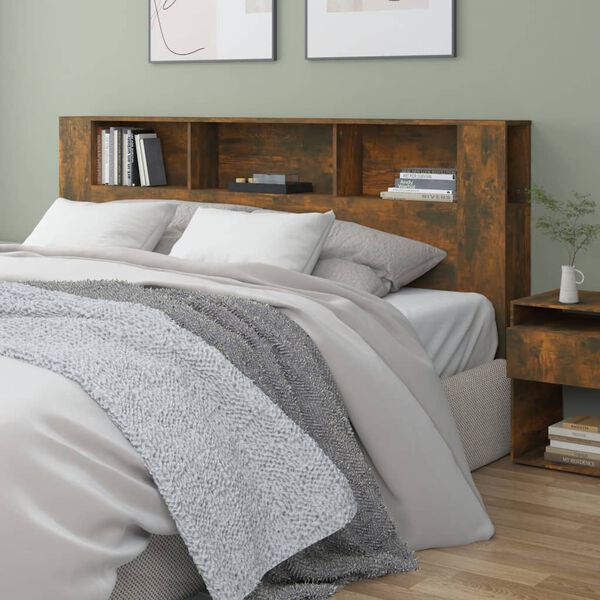 vidaXL Headboard Cabinet Smoked Oak 200x18.5x104.5 cm