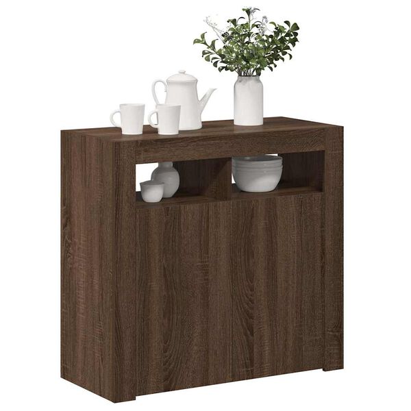 vidaXL Sideboard with LED Lights Brown Oak 80x35x75 cm