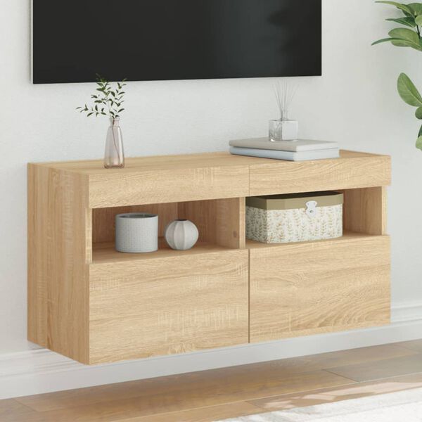 vidaXL TV Wall Cabinet with LED Lights Sonoma Oak 80x30x40 cm