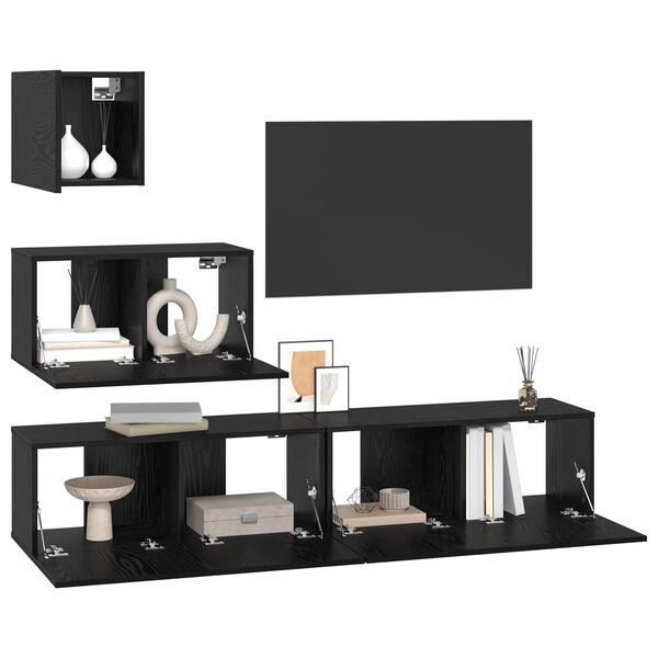 vidaXL TV Cabinet Set Wall-mounted 3 pcs Black Oak Engineered Wood