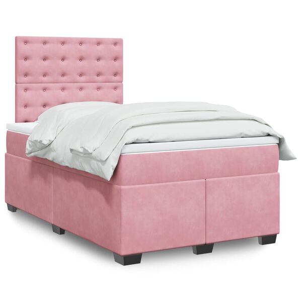 vidaXL Box Spring Bed with Mattress Pink 120x200 cm Velvet