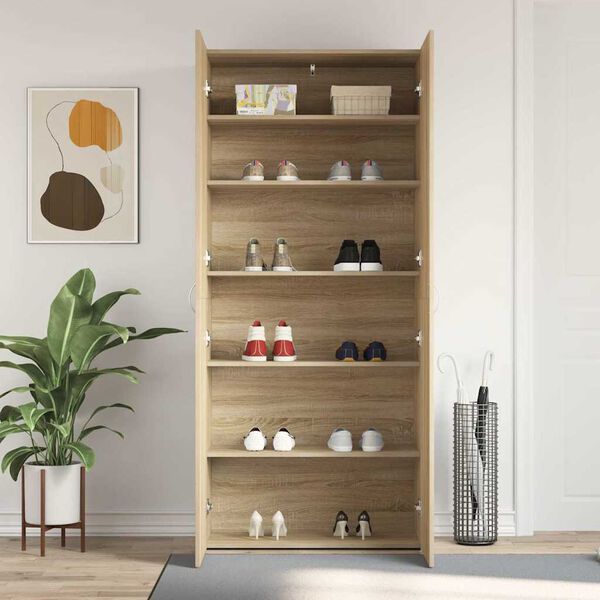 vidaXL Shoe Cabinet with Door Brown 80 x 35.5 x 180 cm Engineered wood