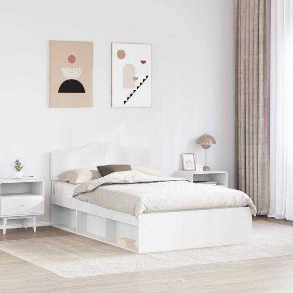 vidaXL Bed Frame with Headboard White 135 x 190 cm Solid Pine Wood