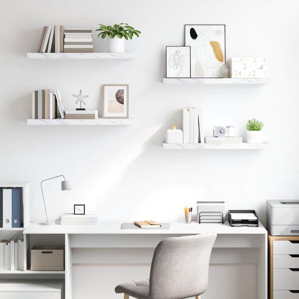 vidaXL Wall Shelf 4 pcs White Marble 90 x 23.5 x 4 cm Engineered Wood