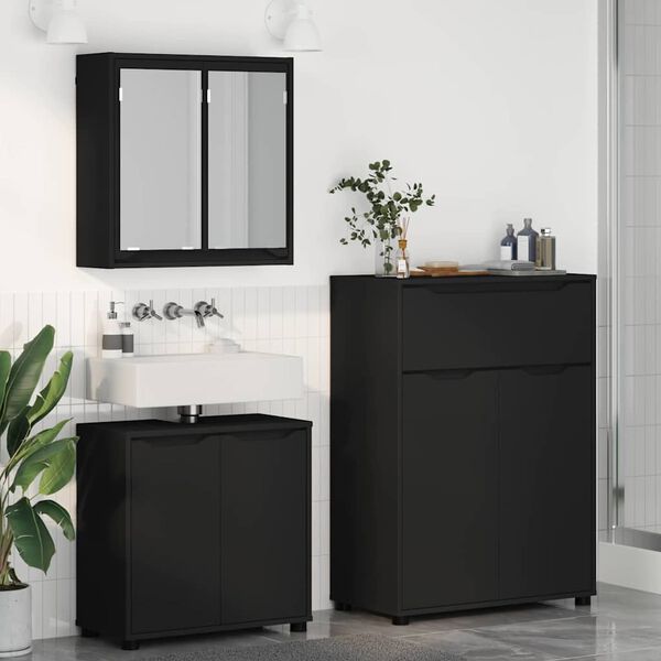 vidaXL Bathroom Furniture Set with Drawer 3 pcs Black Engineered Wood