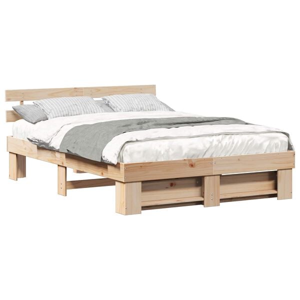 vidaXL Bed Frame with Headboard Brown 160 x 200 cm Solid Pine Wood