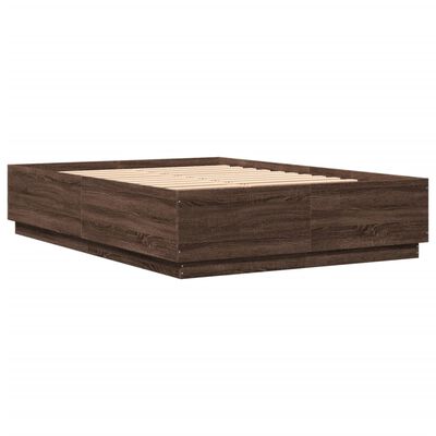 vidaXL Bed Frame with LED Lights Brown Oak 160x200 cm Engineered Wood