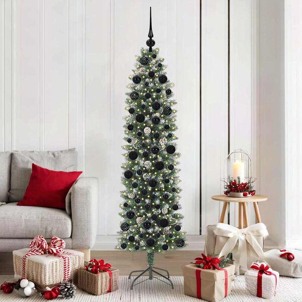 vidaXL Artificial Slim Christmas Tree Green and White 180 cm