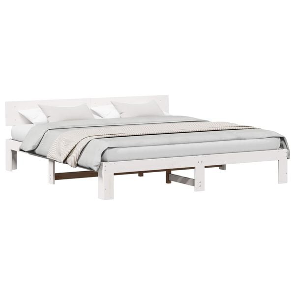 vidaXL Bed Frame with Headboard White 200 x 200 cm Solid Pine Wood