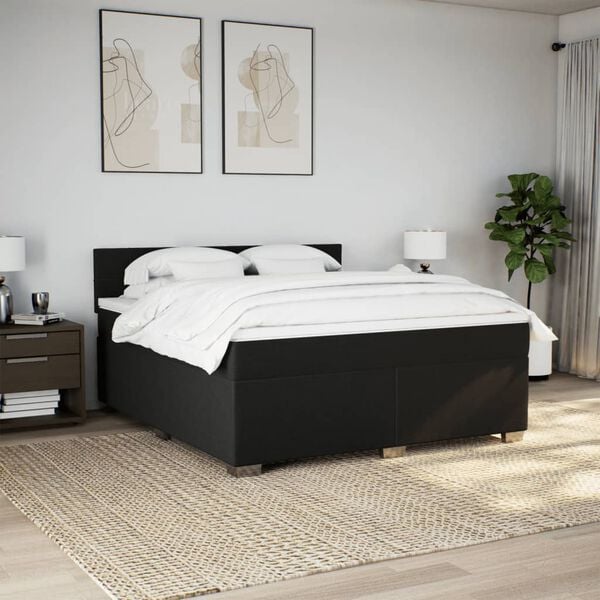 vidaXL Box Spring Bed with Mattress Black 180x200 cm Fabric