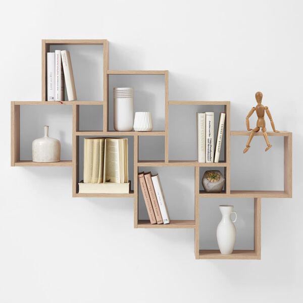 FMD Wall-Mounted Shelf with 11 Compartments Oak