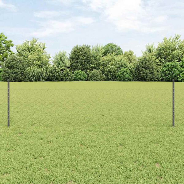 vidaXL Fence with Post Grey 0.5 x 100 m Steel and PVC