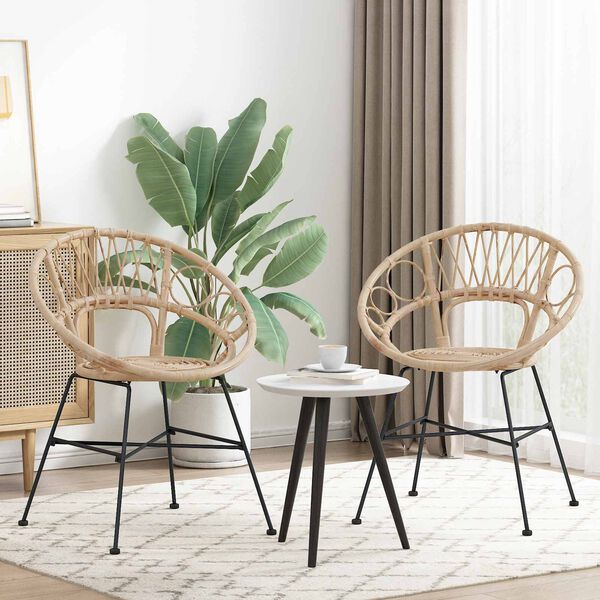 vidaXL Dining Chair 2 pcs Natural 65 x 55.5 x 81 cm Rattan and Iron