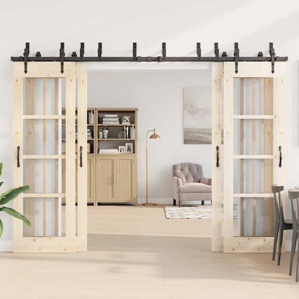 vidaXL Sliding Door Hardware Kit 305 cm Steel Black