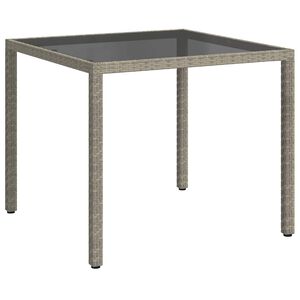 vidaXL Garden Table 90x90x75 cm Tempered Glass and Poly Rattan Grey
