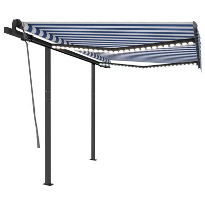 vidaXL Manual Retractable Awning with LED 3.5x2.5 m Blue and White