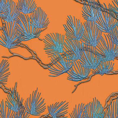 DUTCH WALLCOVERINGS Wallpaper Pine Tree Blue and Orange