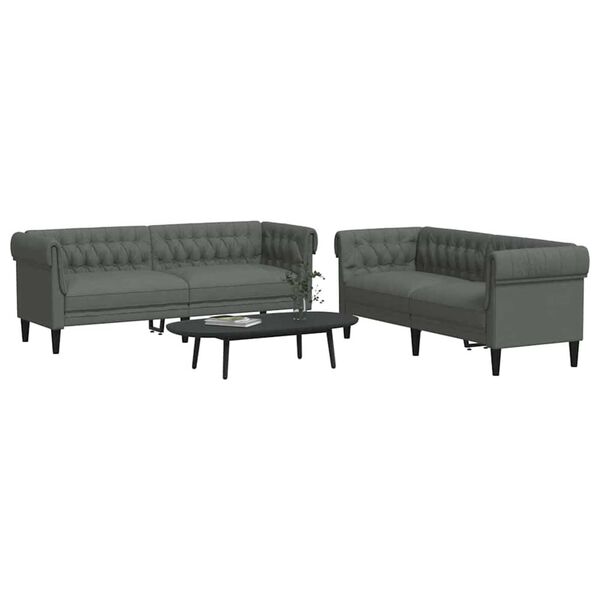 vidaXL Living Room Couch 2 pcs Dark Grey Fabric
