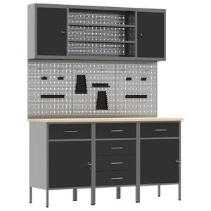 vidaXL Work Cabinet with Drawer 7 pcs Black Engineered Wood and Steel