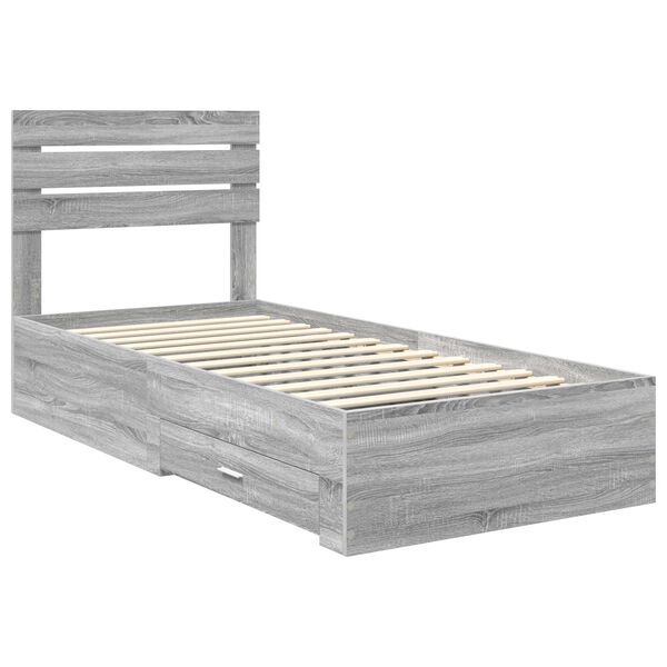 vidaXL Bed Frame Grey Sonoma and Silver 75 x 190 cm Engineered Wood