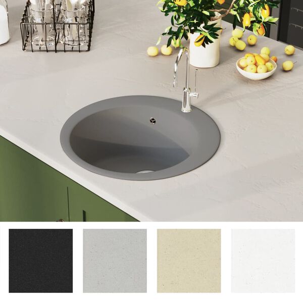 vidaXL Granite Kitchen Sink Single Basin Round Grey