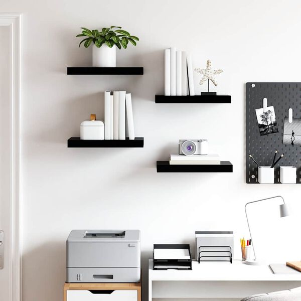 vidaXL Floating Wall Shelves 4 pcs High Gloss Black 40x23x3.8 cm MDF