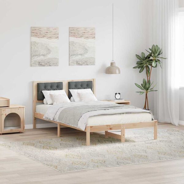 vidaXL Bed Frame with Headboard Dark Grey 135 x 190 cm Solid Pine Wood