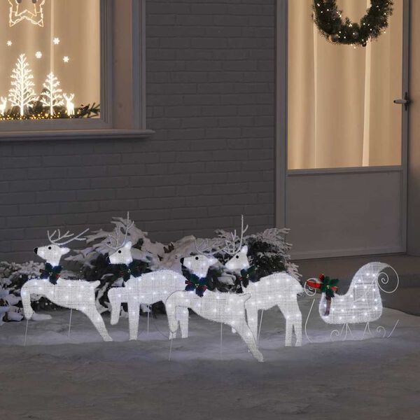 vidaXL LED Reindeers 5 pcs Silver Fabric