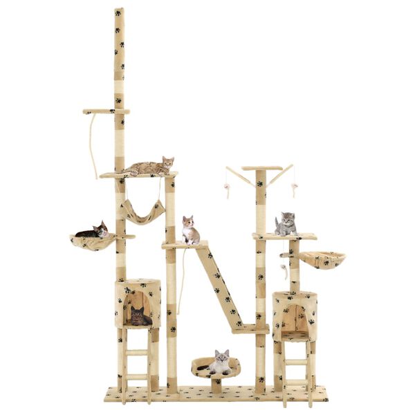 vidaXL Cat Tree with Sisal Scratching Posts 230-250 cm Paw Prints Beige
