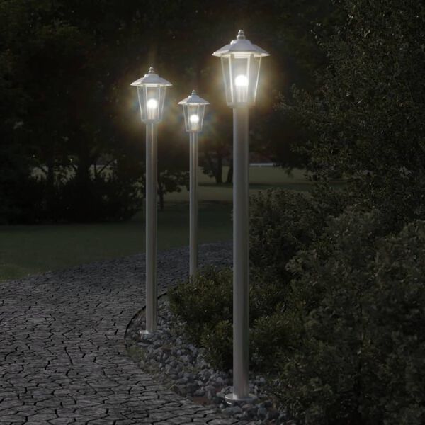 vidaXL Outdoor Floor Lamps 3pcs Silver 120 cm Stainless Steel