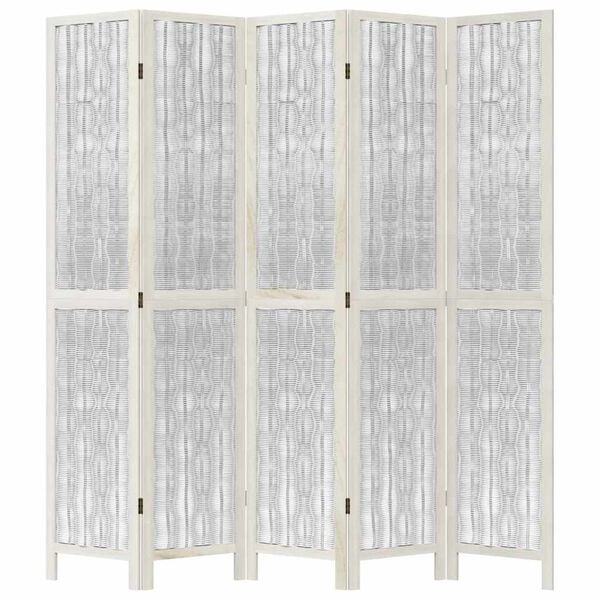 vidaXL Room Divider 5 Panels White Solid Wood Paulownia