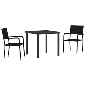 vidaXL Garden Dining Set with Cushion 3 pcs Black Poly Rattan