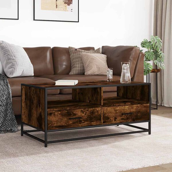 vidaXL Coffee Table Smoked Oak 100x50x45 cm Engineered Wood and Metal